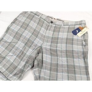 Tommy Bahama Mens‎ Caldera Plaid Linen Tencel Shorts Grey Blue Size 40x10